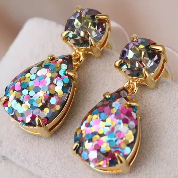 KATE SPADE NEW YORK ♠️ SHINE ON MULTI GLITTER TEARDROP EARRINGS - Picture 2 of 7